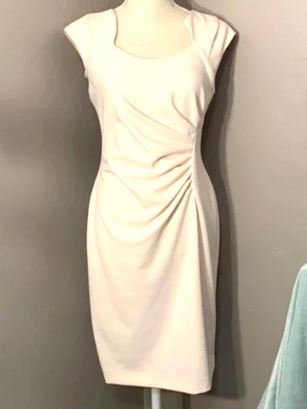 Calvin Klein Ivory Cap-Sleeve Midi Sheath Dress